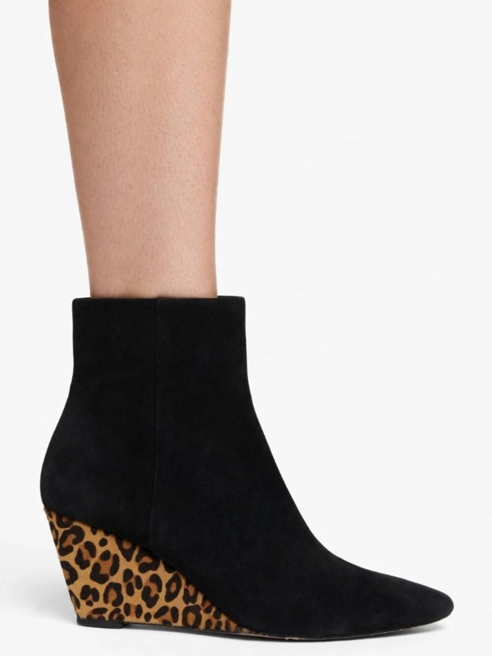 Donald J Pliner Jae Black Suede Wedge Ankle Booties Leopard Trim Sz 8.5